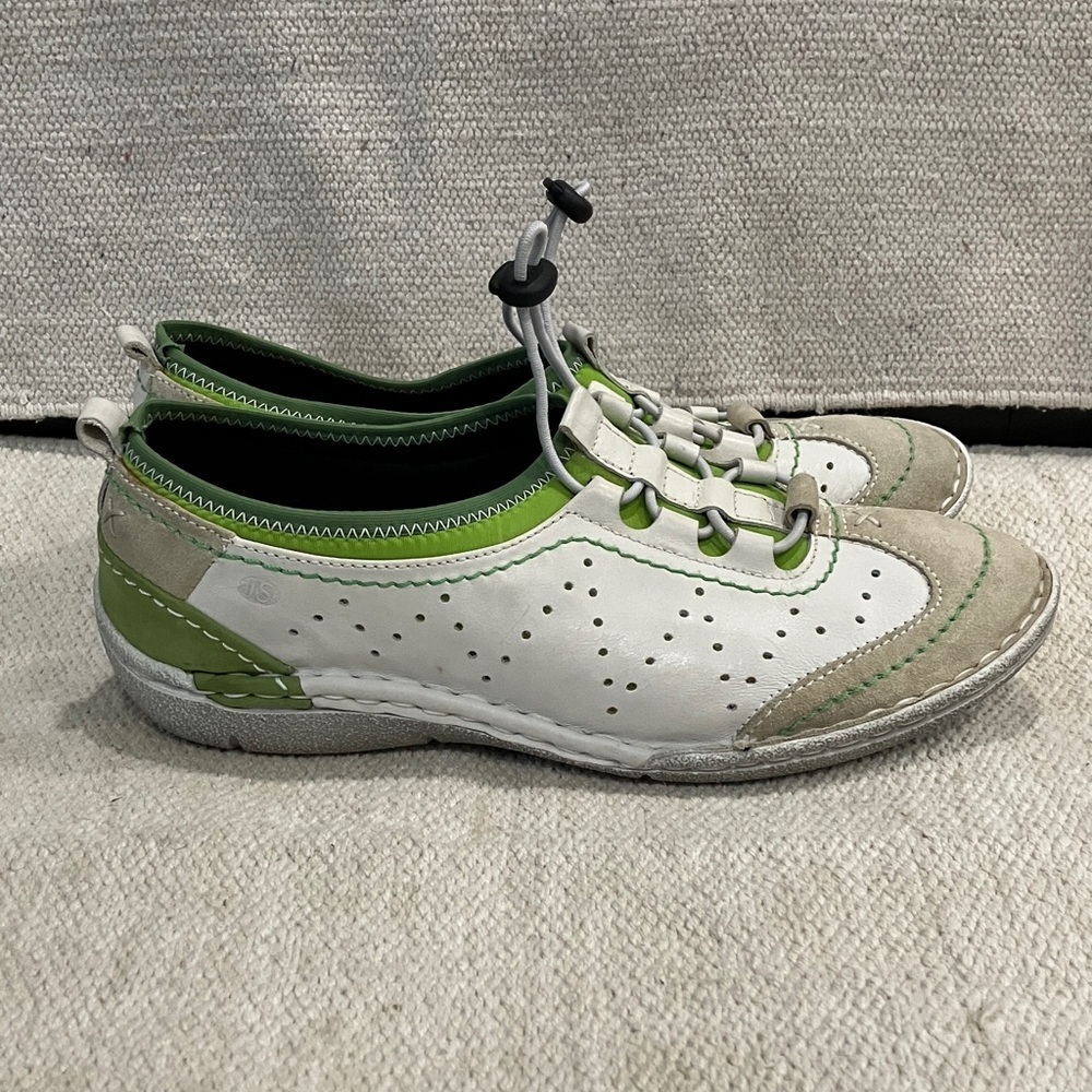 Josef Seibel Green and White leather loafers with drawstrings size 39 shoes